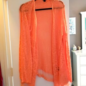 Peach cardigan lace trim